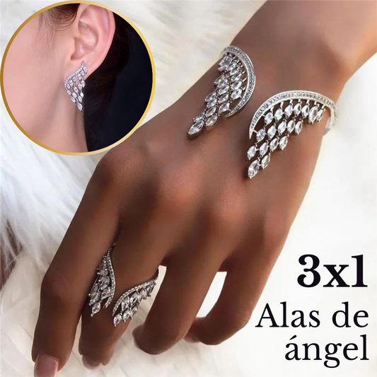 Pulsera + Pendientes + Anillo "Alas de Ángel"  |OFERTA 3X1